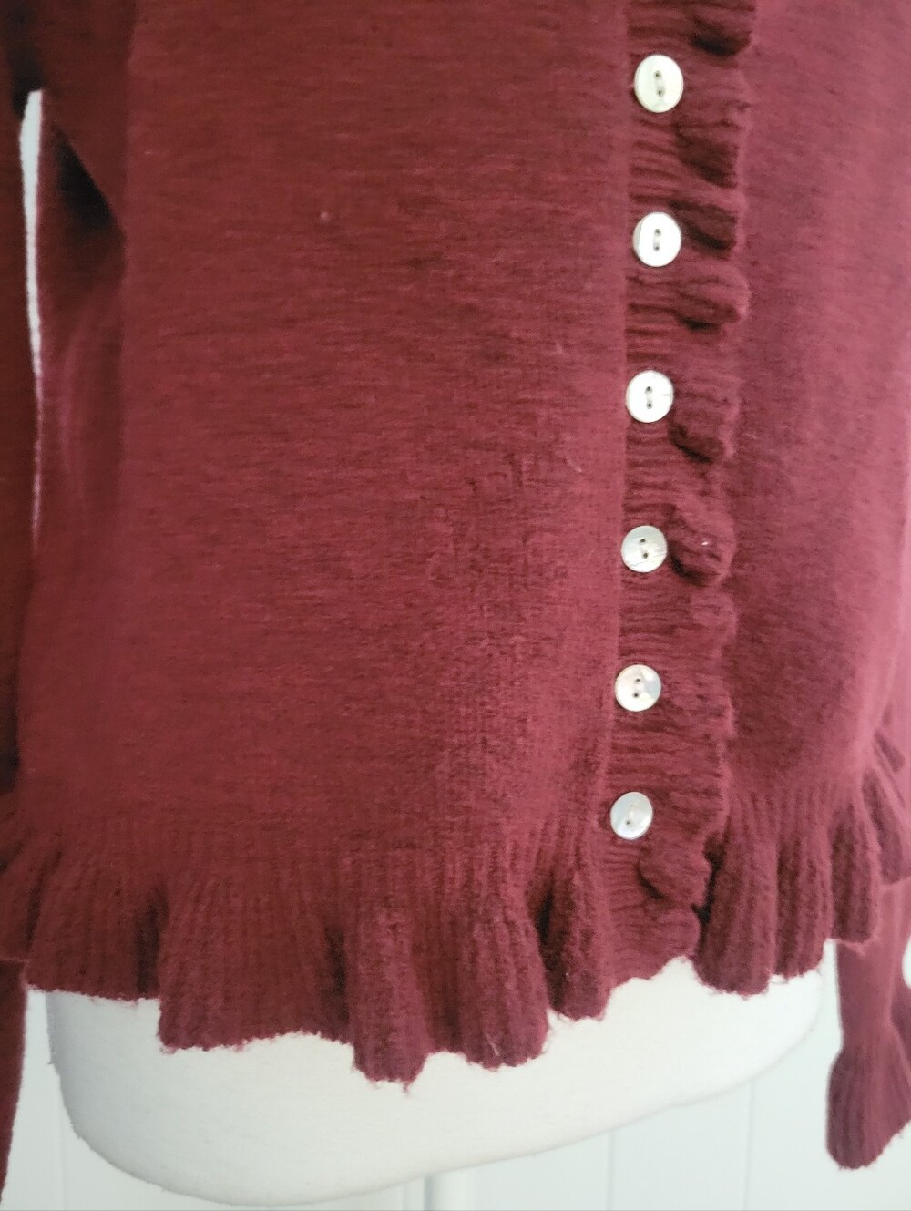 NWT Willow & Wind Ruffle Trim Cardigan Sweater Burgundy Frill Coquette Girl MD - Picture 3 of 9